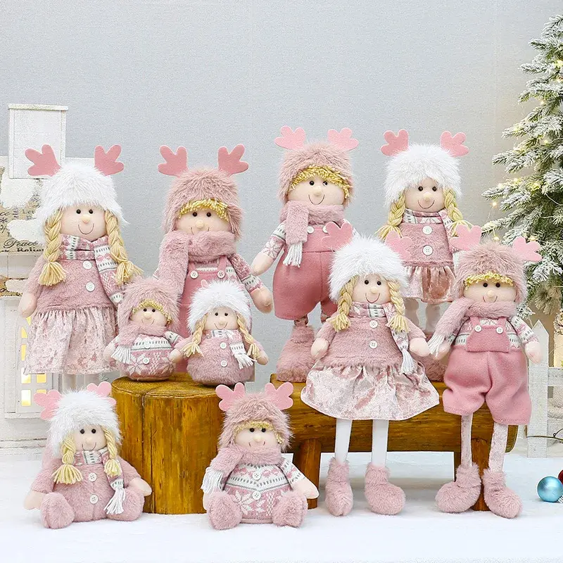 Pink Deer Antler Doll Cloth Art Decoration Boys Girls Dolls Standing Puppets Desktop Ornaments Christmas Cross-Border Decoration