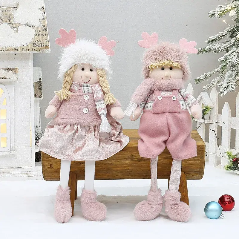 Pink Deer Antler Doll Cloth Art Decoration Boys Girls Dolls Standing Puppets Desktop Ornaments Christmas Cross-Border Decoration