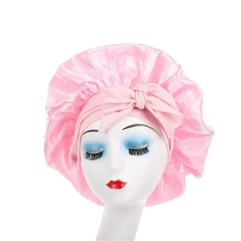 Amazon Best Adult High Elasticity Wide Edge Colorful Sleep Cap Bow Ribbon Round Cap Beauty Hair Protection Cap Motorcycle Helmet