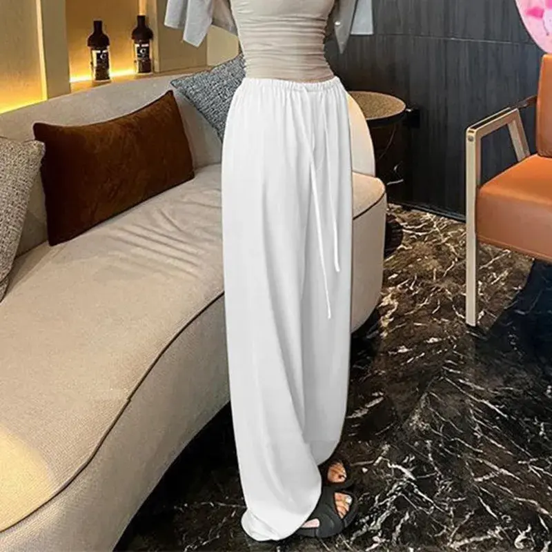 Women's Loose Pants Silk Satin Straight Leg Drapey Mom Style Casual High Waist Long Trousers Spring Summer plus Size
