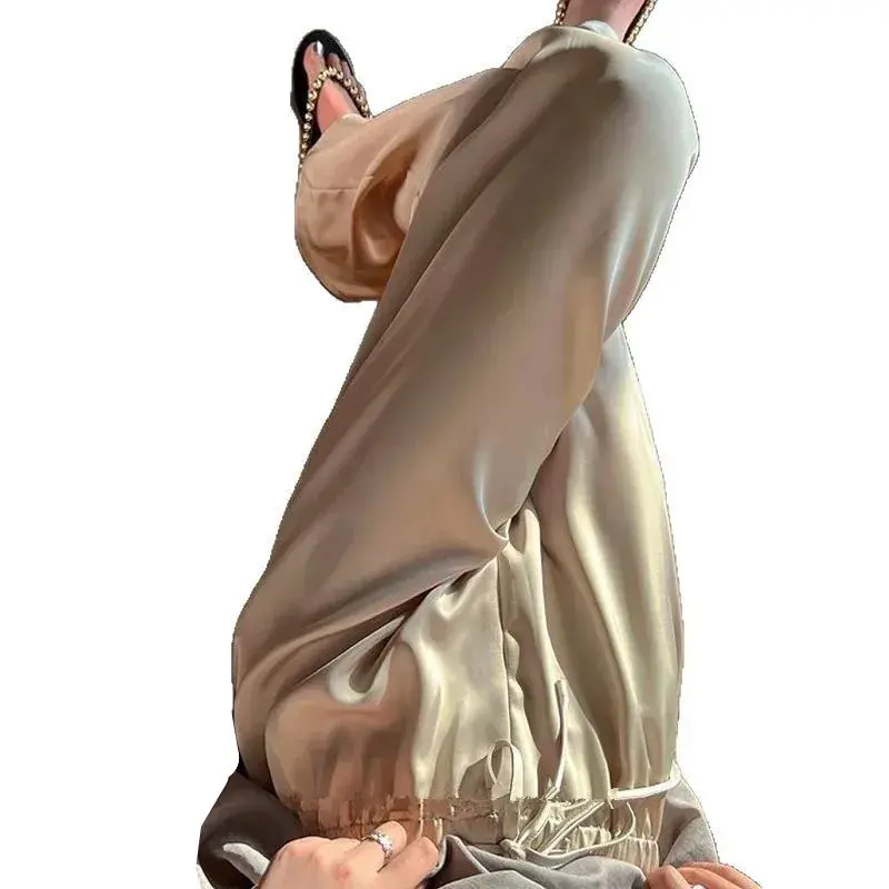 Women's Loose Pants Silk Satin Straight Leg Drapey Mom Style Casual High Waist Long Trousers Spring Summer plus Size