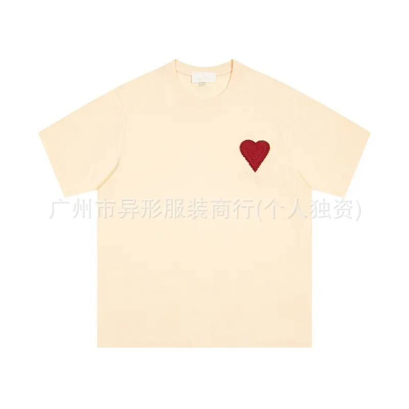 2025 New Trendy AM1 Hooked Stitch Short Sleeve T-Shirt Love Heart Embroidery Unisex Couple Simple Match Cotton Crew Neck Top