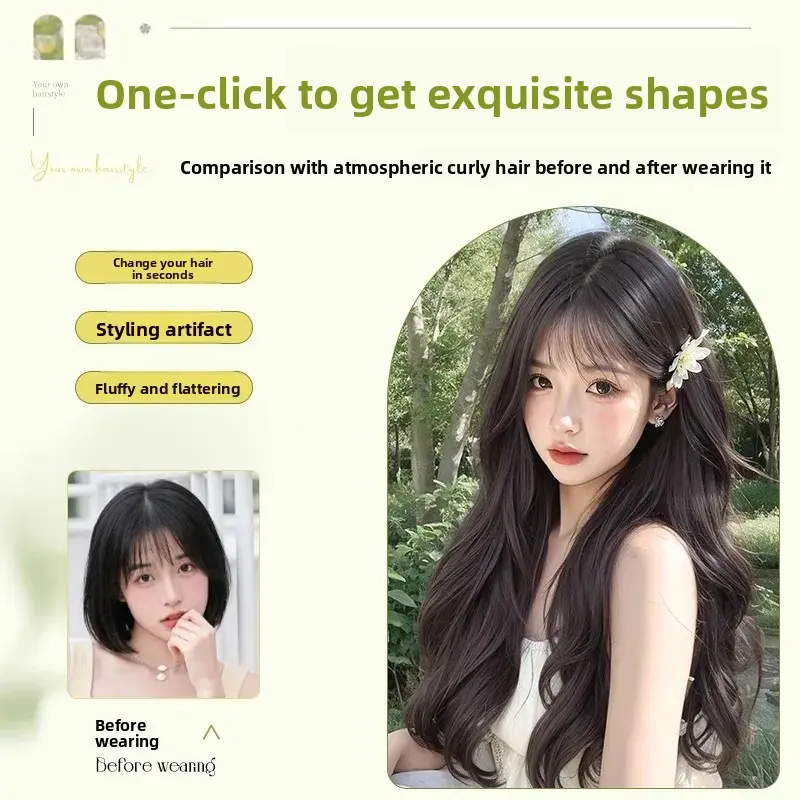 Women's Long Hair Wig Full Head Cover Natural Looking Big Curl Wig Daily Wear Synthetic Hair Lace Frontal Wig