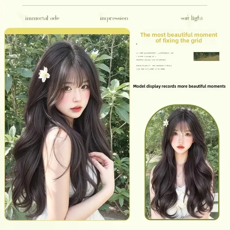 Women's Long Hair Wig Full Head Cover Natural Looking Big Curl Wig Daily Wear Synthetic Hair Lace Frontal Wig