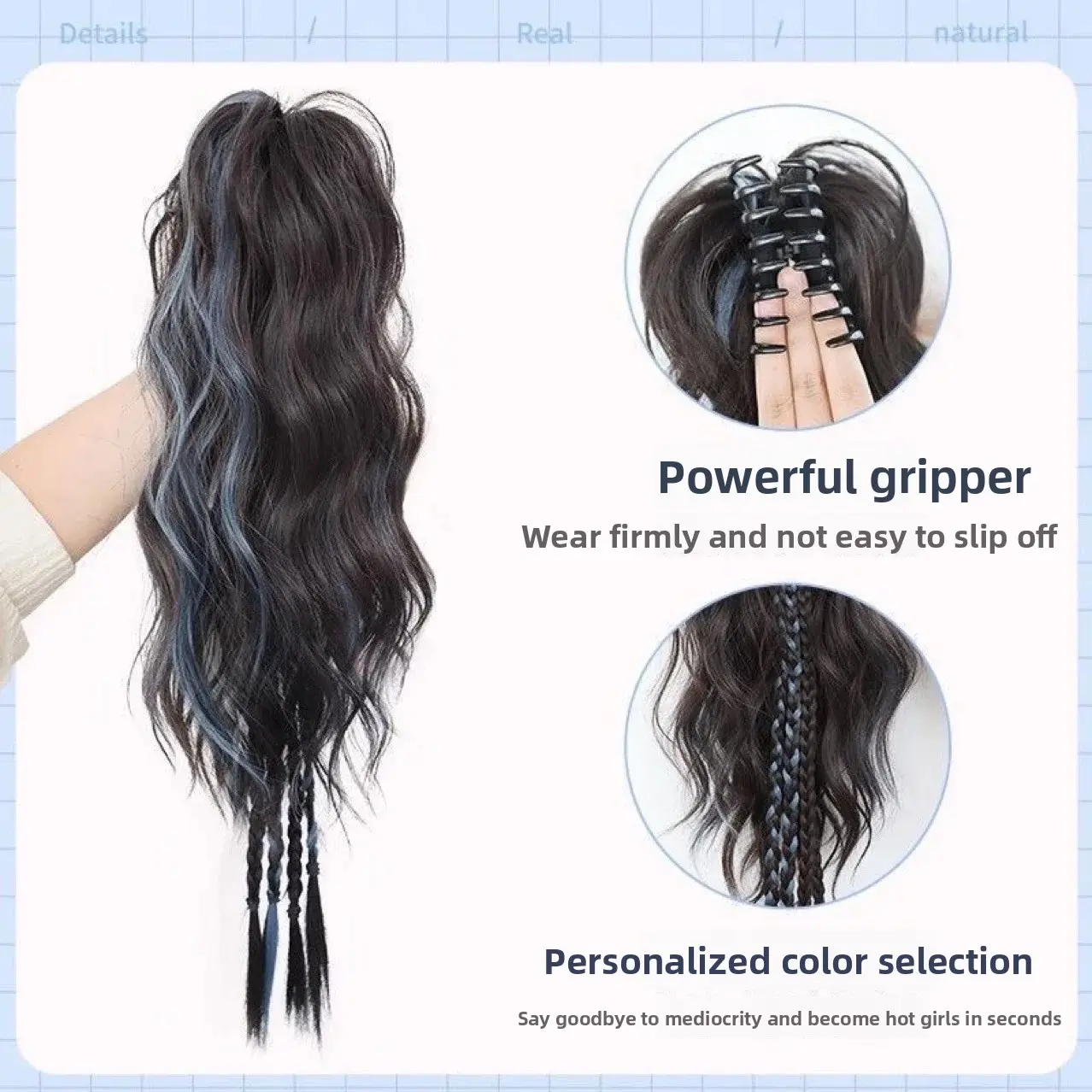 Colored Highlighted Fake Hair Braids High Ponytail Sweet Cool Girl Clip Boxing Braid Half up Braid Y2K Twist Braid Asian Fiber T