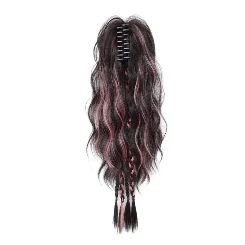 Colored Highlighted Fake Hair Braids High Ponytail Sweet Cool Girl Clip Boxing Braid Half up Braid Y2K Twist Braid Asian Fiber T