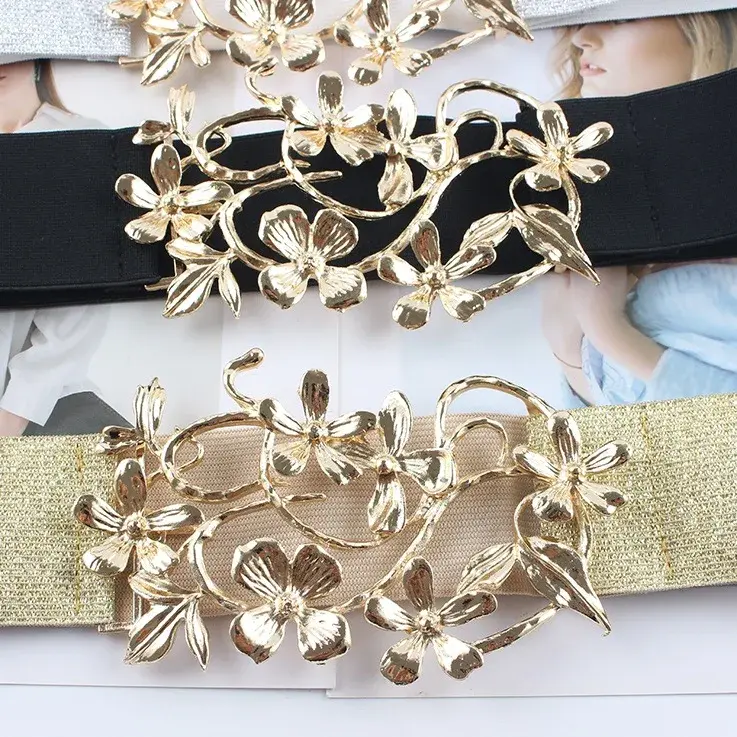 Elastic Waist Belt New Floral Embellished Design Women's Clothing Accessory For Dresses Coats Sweaters Fashionable Spring Season