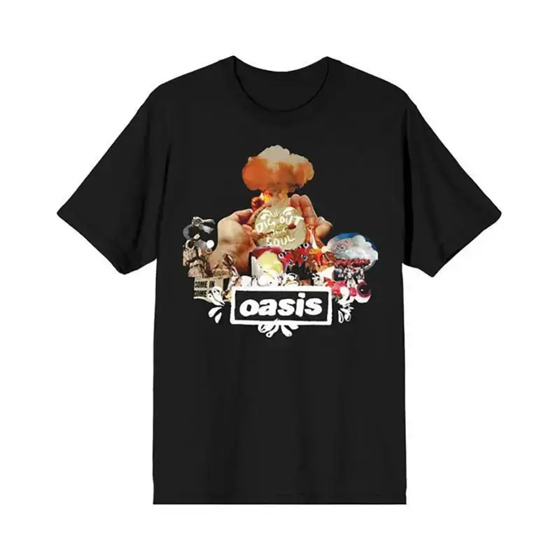 Loose Men's T-Shirt Short Sleeve Green Oasis Retro Band Casual Trendy Cotton Direct Spray Rock Music Oceania Style Crew Neck