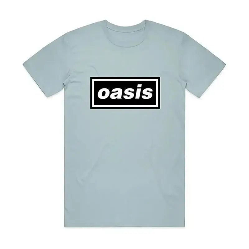 Loose Men's T-Shirt Short Sleeve Green Oasis Retro Band Casual Trendy Cotton Direct Spray Rock Music Oceania Style Crew Neck