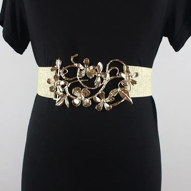 Elastic Waist Belt New Floral Embellished Design Women's Clothing Accessory For Dresses Coats Sweaters Fashionable Spring Season