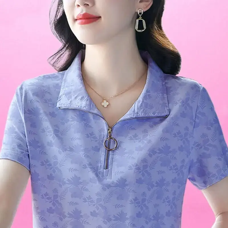 Slimming Effect Quick Dry Lightweight Short Sleeve Polo Shirt for Middle-Aged Women Casual Turn Collar Top Fashionable Summer We