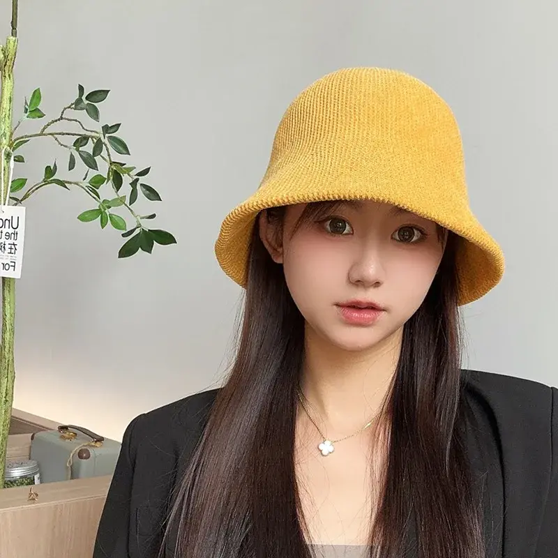 Autumn Winter Knitted Bucket Hat Women's Travel Comfortable Facial Slimming Japanese Style Weaving Fisherman Hat Trendy