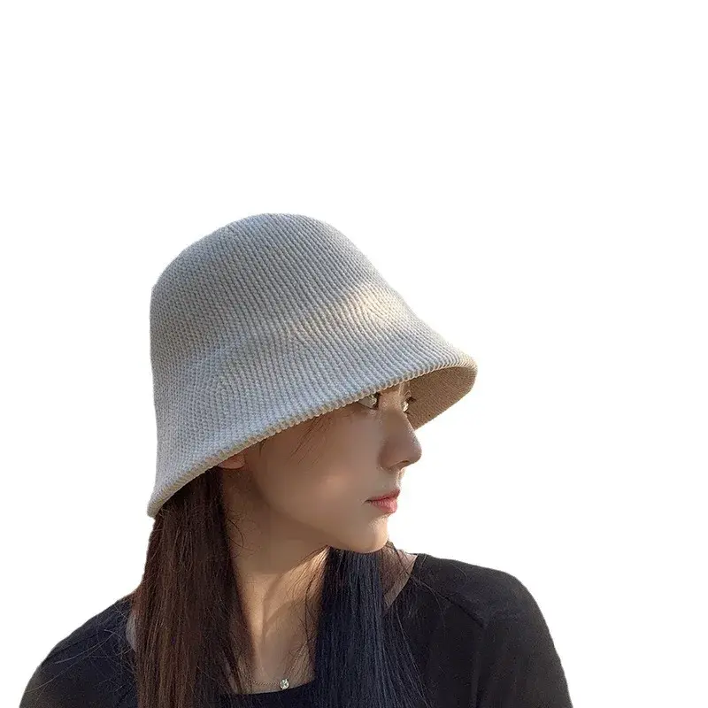 Autumn Winter Knitted Bucket Hat Women's Travel Comfortable Facial Slimming Japanese Style Weaving Fisherman Hat Trendy