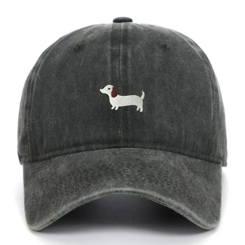 Original Design Embroidered Sausage Dog Baseball Cap Unisex Korean Style Wide Brim Face Slimming Duckbill Cap