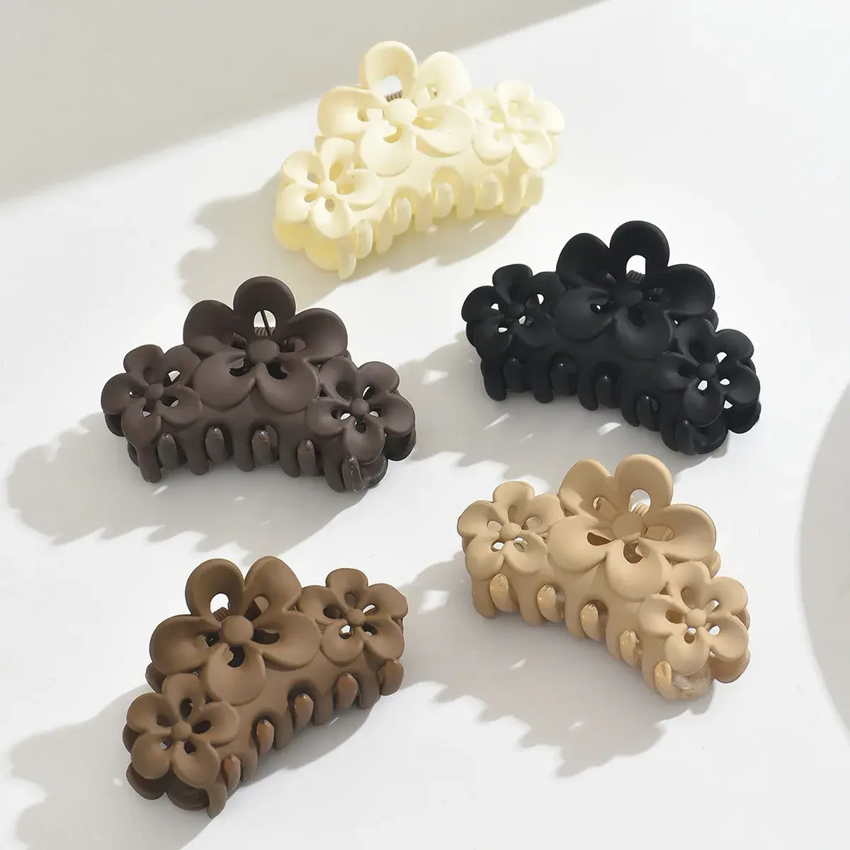 Black Plum Blossom Flower Hair Clip Medium Size Three Flowers Matte Finish Hair Grips for Professional Salon Hair Division