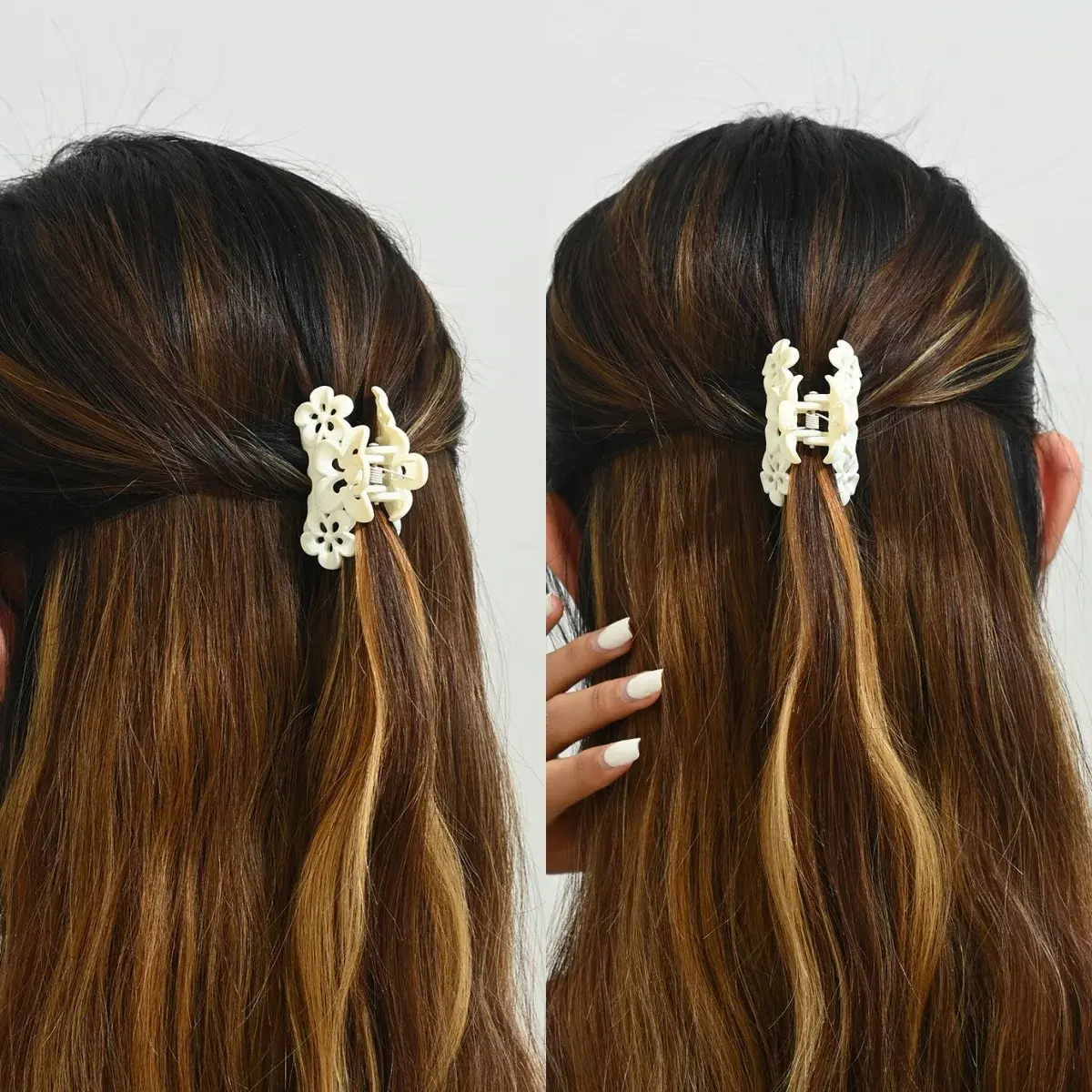 Black Plum Blossom Flower Hair Clip Medium Size Three Flowers Matte Finish Hair Grips for Professional Salon Hair Division