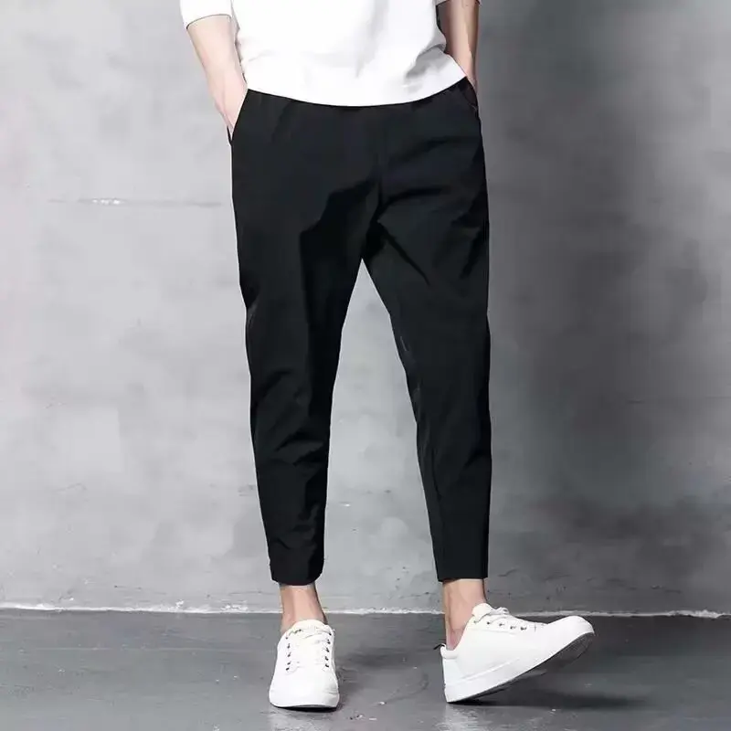 New 2024 Men's Sport Casual Pants Korean Style Summer Trendy Flow 9 Part Harem Pants Thin Loose-fit
