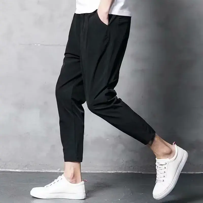 New 2024 Men's Sport Casual Pants Korean Style Summer Trendy Flow 9 Part Harem Pants Thin Loose-fit