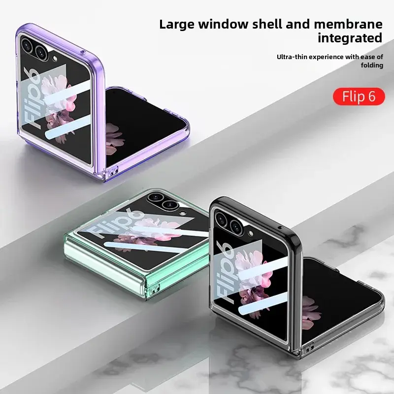 For Samsung ZFlip6 Tweed Style Ultra Thin Foldable Transparent Phone Case Motorcycle Electronic Accessories Integrated Shell