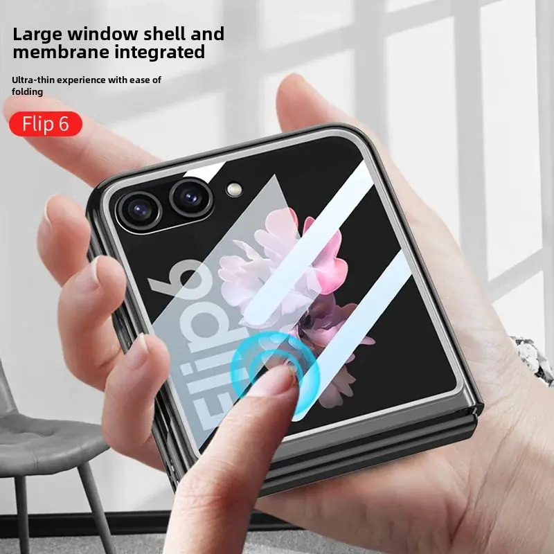 For Samsung ZFlip6 Tweed Style Ultra Thin Foldable Transparent Phone Case Motorcycle Electronic Accessories Integrated Shell