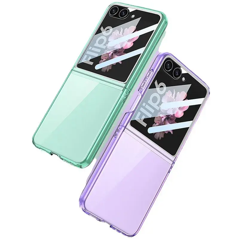 For Samsung ZFlip6 Tweed Style Ultra Thin Foldable Transparent Phone Case Motorcycle Electronic Accessories Integrated Shell