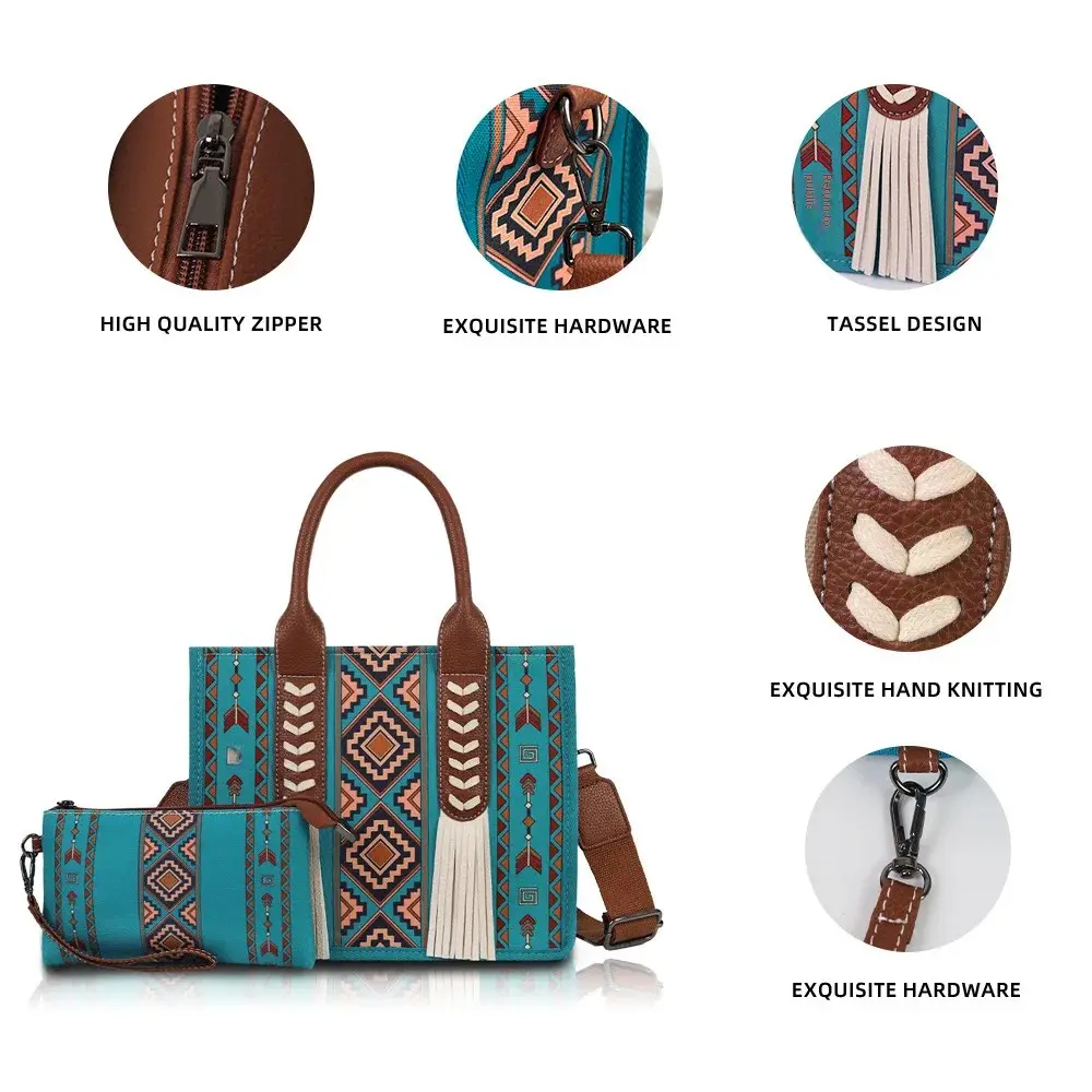 Cross-Border Stock Bohemian Ethnic Style Fringed Unique Mother-Child Canvas Tote Bag Lion's Den Bag for ATV UTV Storage