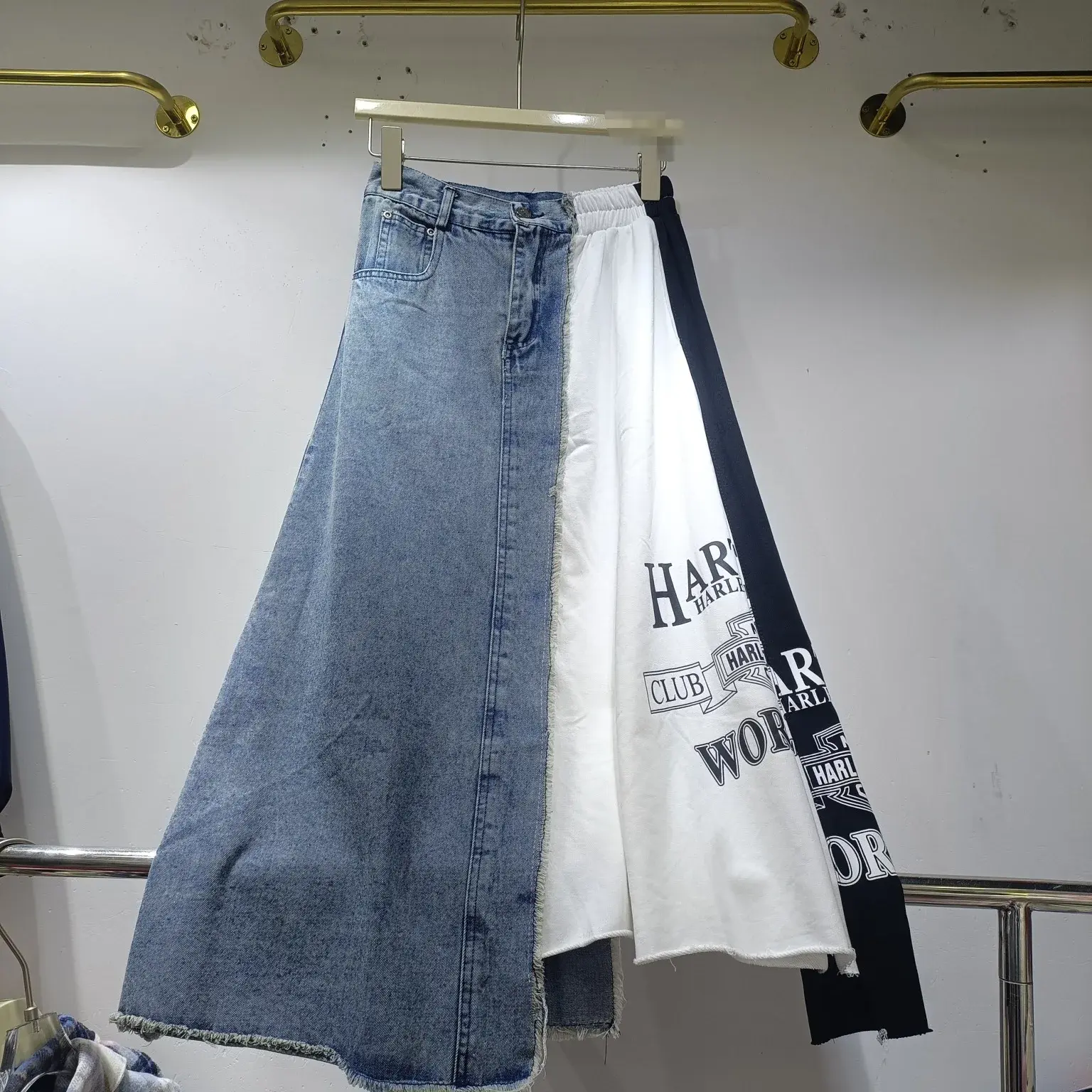 European Style Letter Printed Denim Skirt Women's Loose Fit Long Dress Elegant Age-Reducing Casual Half-Length Skirt