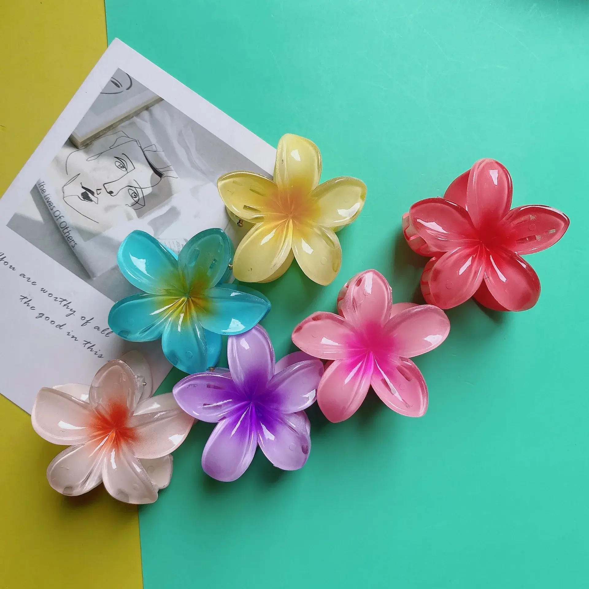 Large Size 6cm Egg Flower Hair Clip Gradient Flower Hair Clip Shark Fin Tail Hair Clip Headwear Professional Salon Partition
