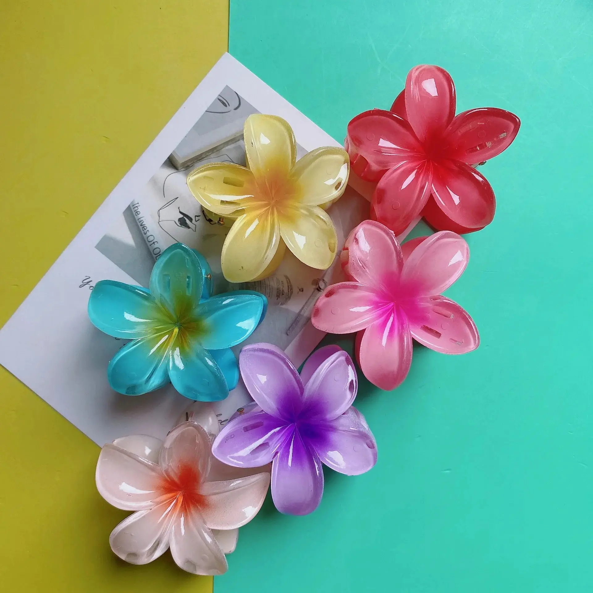 Large Size 6cm Egg Flower Hair Clip Gradient Flower Hair Clip Shark Fin Tail Hair Clip Headwear Professional Salon Partition
