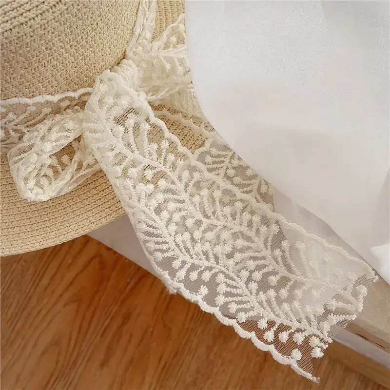Rustic Fresh Style Sun Hat Women's Straw Weaving Outing Sun Caps UV Protection Lace Top Flat Cap Fashionable Versatile Hat