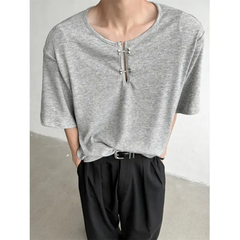 New Chinese Style Men's Short Sleeve T-Shirt Shoulder Pads High-End Sensation Summer Casual Crew Neck Top Quality Design