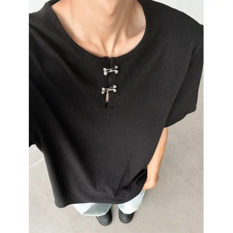 New Chinese Style Men's Short Sleeve T-Shirt Shoulder Pads High-End Sensation Summer Casual Crew Neck Top Quality Design