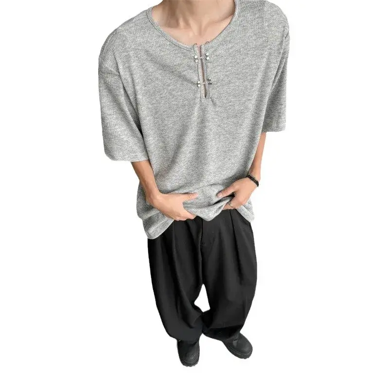 New Chinese Style Men's Short Sleeve T-Shirt Shoulder Pads High-End Sensation Summer Casual Crew Neck Top Quality Design