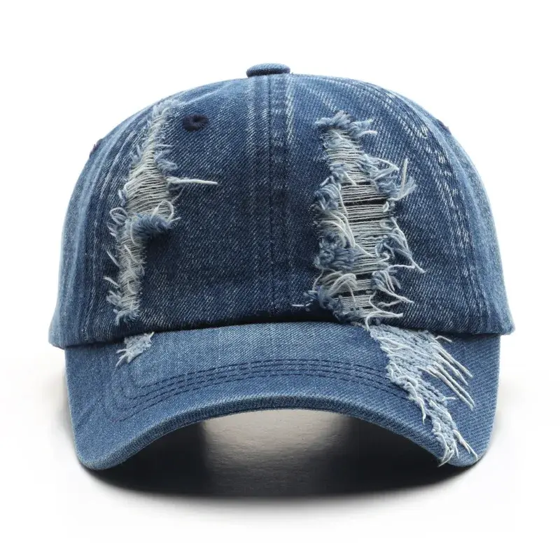 Washed Denim Baseball Cap Retro American Street Style Women's Hole Design Large Head Circumference Duckbill Cap Cross-Border