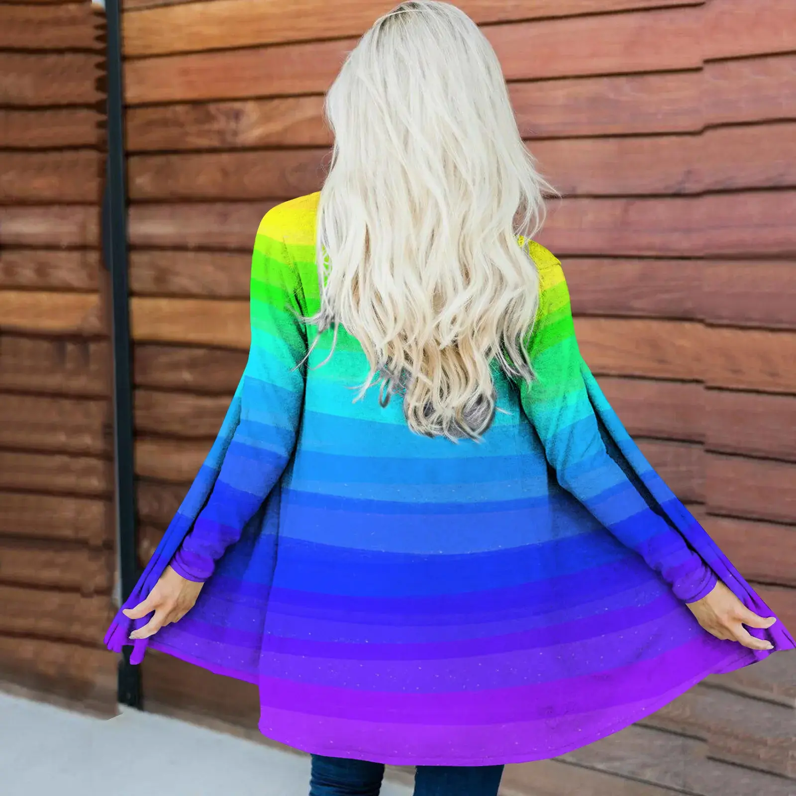 2024 Autumn New Elegant Colorful Tie-Dye Loose Fit Casual Style Knit Long Cardigan Jacket Women's Clothing Polyester Fabric V-Ne