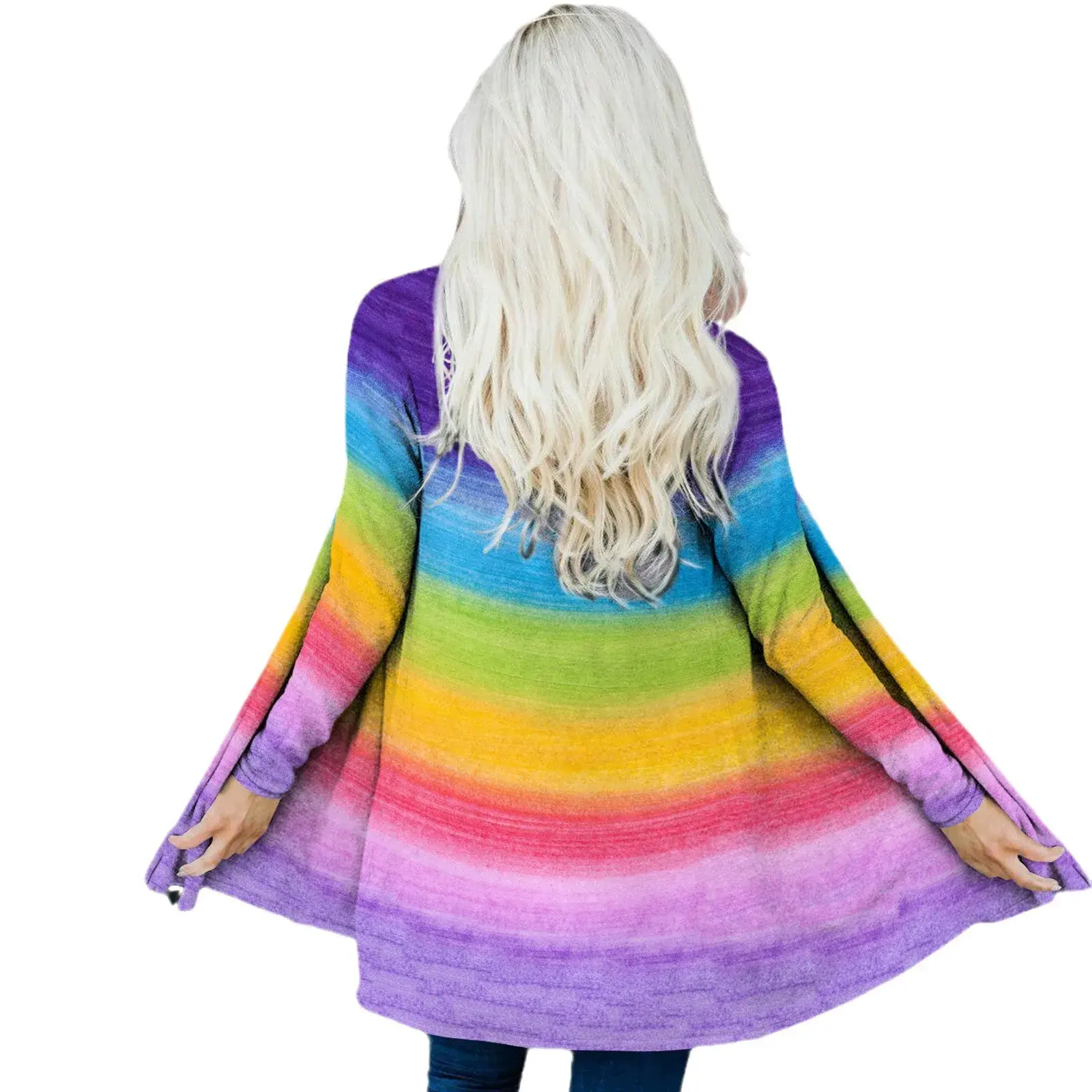 2024 Autumn New Elegant Colorful Tie-Dye Loose Fit Casual Style Knit Long Cardigan Jacket Women's Clothing Polyester Fabric V-Ne