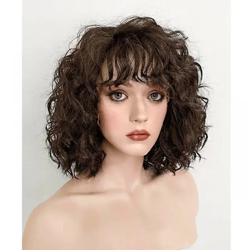 Short Hair Wave Summers Tan Fiber Hair Extension Air Curtain Bangs Synthetic Wig European American Women's Accessories