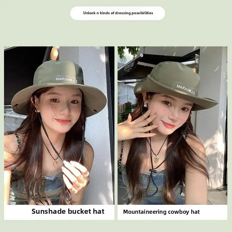 American Style Quick Dry Breathable Sun Protection Hiking Hat Large Brim Military Green Fisherman Cap Outdoor Camping Women Summ