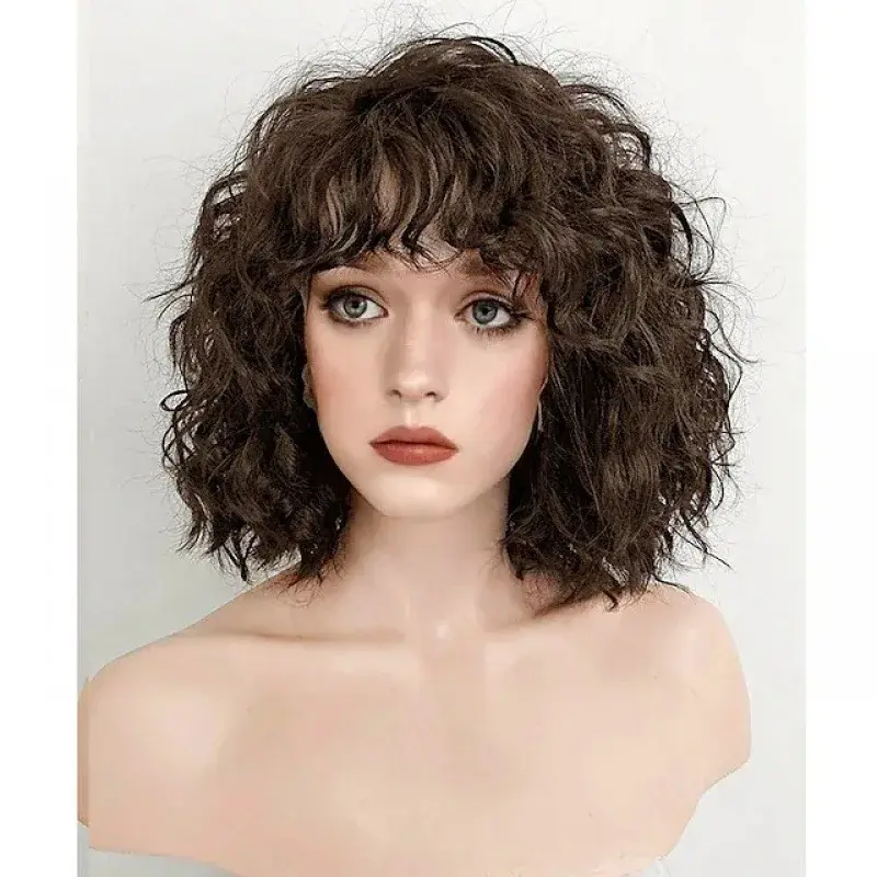 Short Hair Wave Summers Tan Fiber Hair Extension Air Curtain Bangs Synthetic Wig European American Women's Accessories