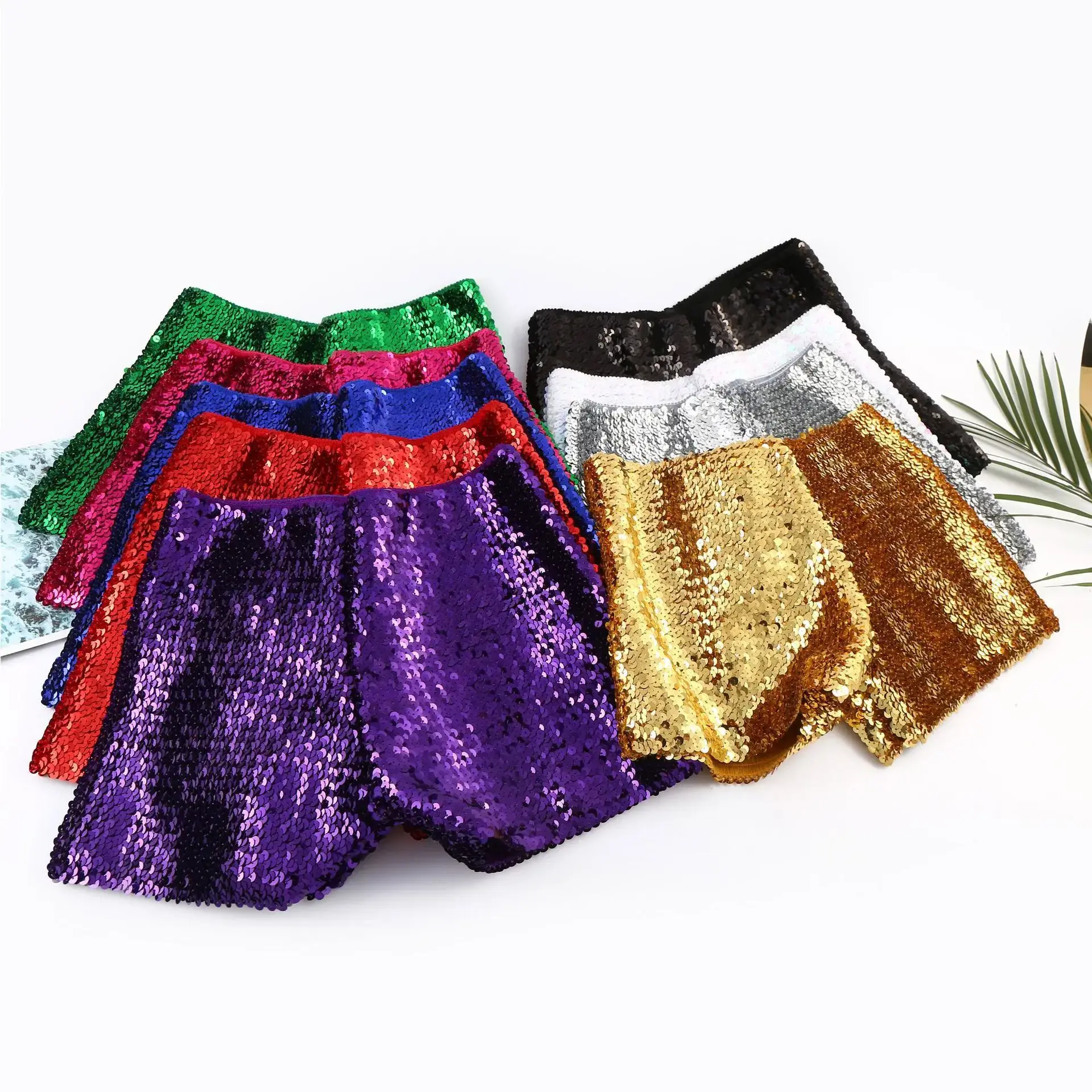 Low Waist Metal Sequin Women's Shorts Elastic Belt Slimming Dance Hot Pants Street Fashion Shorts Casual Comfortable Women's Clo
