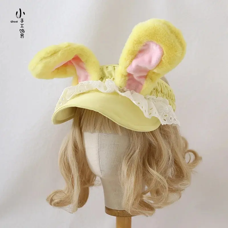 Cute Rabbit Ear Plush Baseball Cap Sun Protection Original Japanese Style Sweet Lovely Empty Top Hat Daily Versatile Lace Cap
