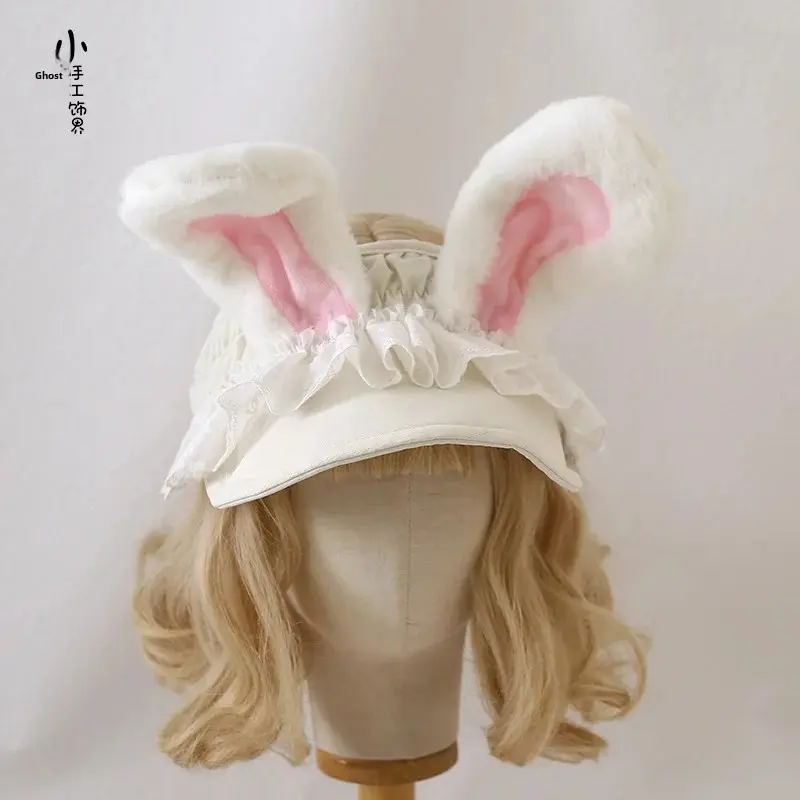 Cute Rabbit Ear Plush Baseball Cap Sun Protection Original Japanese Style Sweet Lovely Empty Top Hat Daily Versatile Lace Cap