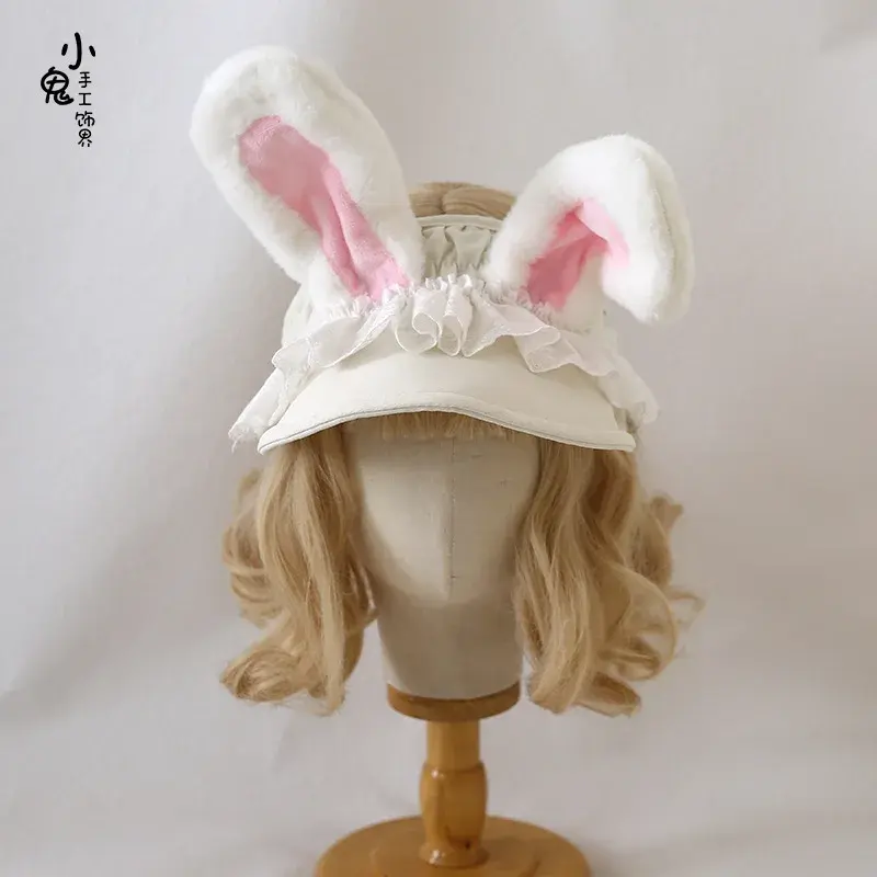 Cute Rabbit Ear Plush Baseball Cap Sun Protection Original Japanese Style Sweet Lovely Empty Top Hat Daily Versatile Lace Cap