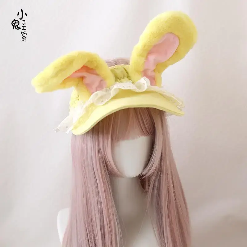 Cute Rabbit Ear Plush Baseball Cap Sun Protection Original Japanese Style Sweet Lovely Empty Top Hat Daily Versatile Lace Cap