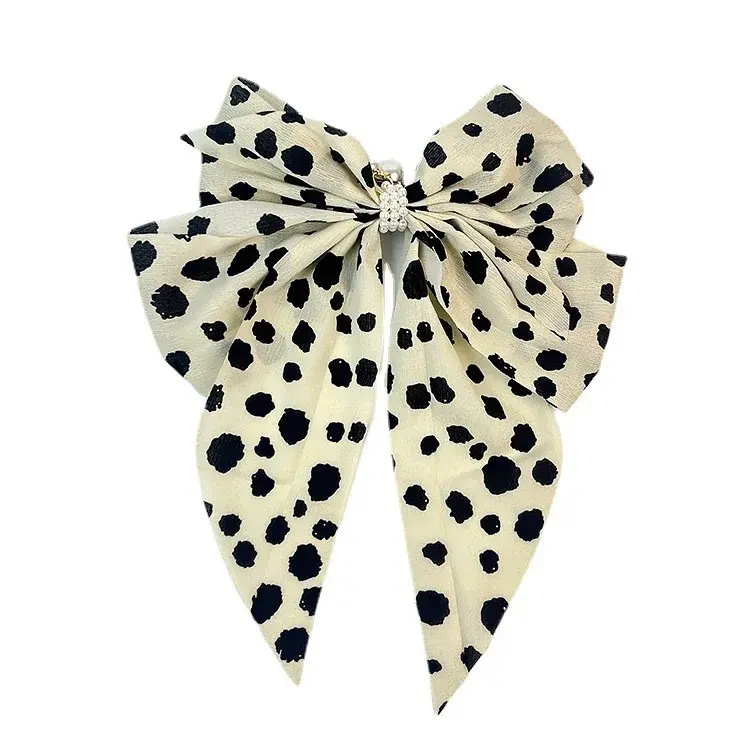 Korean Retro Plaid Large Bowknot Hair Clip High End Satin Pearl Women Back of Head Elegantly Positioned Hair Clip