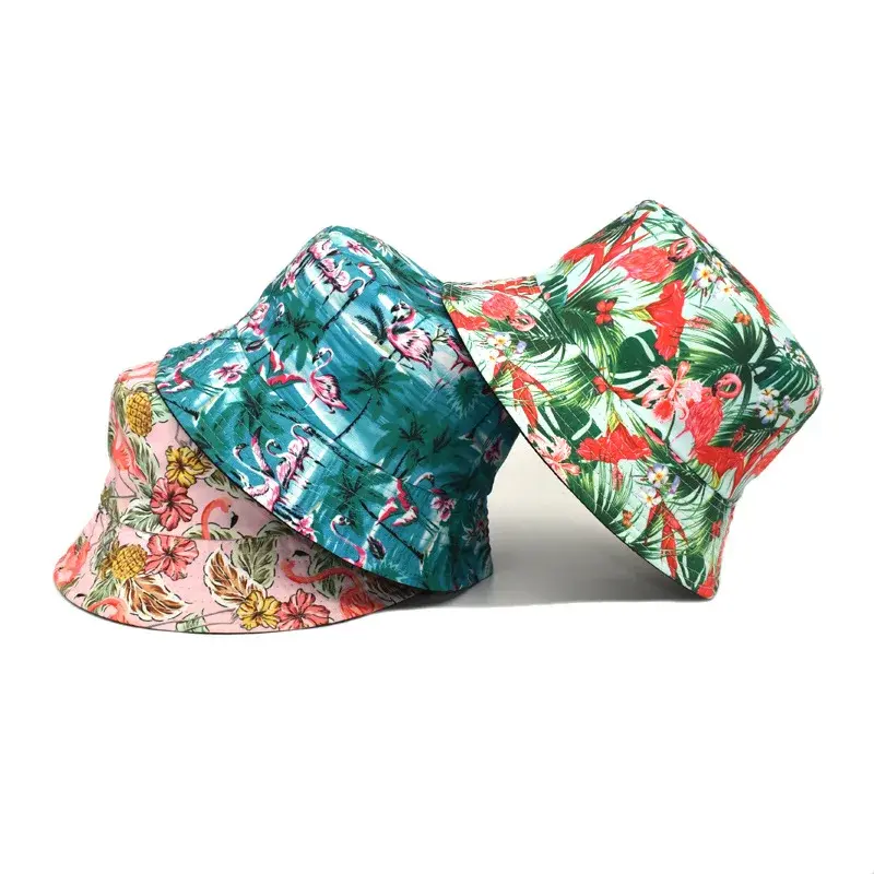 Spring Autumn Flamingo Print Fishing Cap Unisex Outdoor Beach Travel Sun Protection Hat Wide Brim Casual Style for Men
