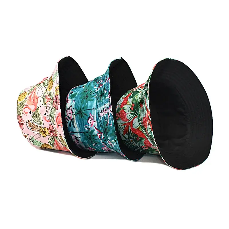 Spring Autumn Flamingo Print Fishing Cap Unisex Outdoor Beach Travel Sun Protection Hat Wide Brim Casual Style for Men