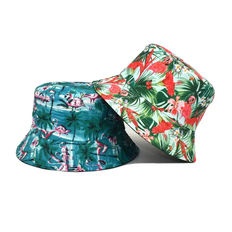 Spring Autumn Flamingo Print Fishing Cap Unisex Outdoor Beach Travel Sun Protection Hat Wide Brim Casual Style for Men