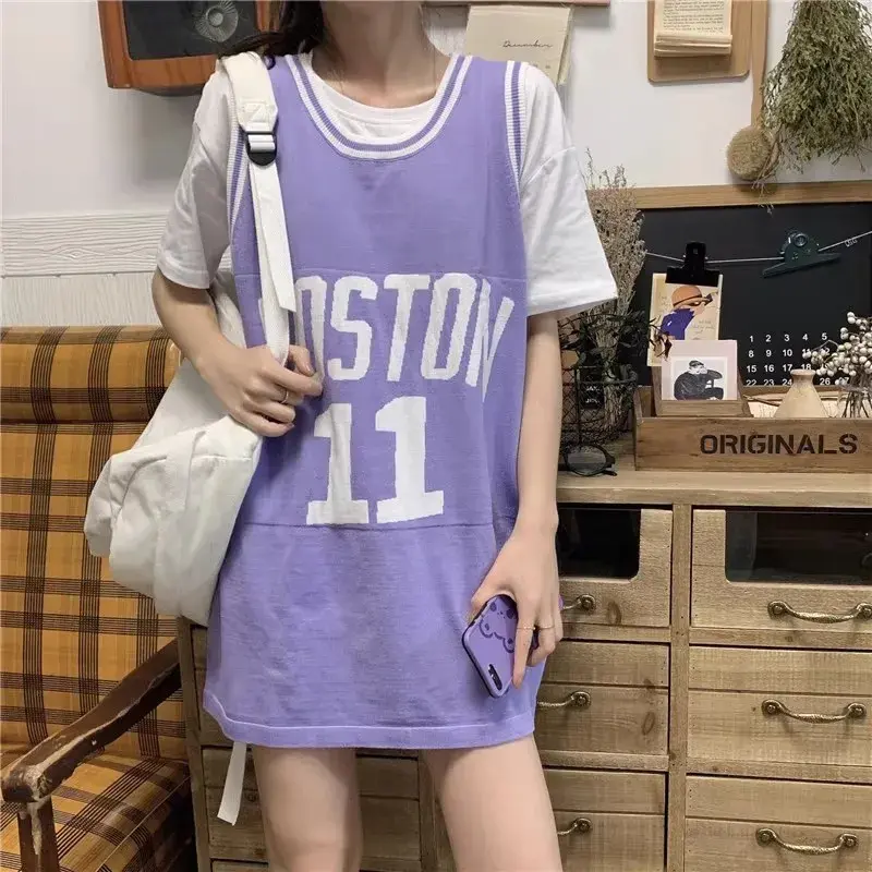 American Retro Letter Sports Vest Women Spring INS Super Popular Network Reducing Age Medium Length Basketball Uniform Sleeveles