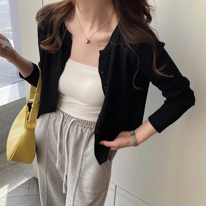 Ice Silk Open Cardigan Women's Summer Thin Strap Knitted Sunscreen Air Conditioning Top Short Shirt New Hot Sale Of The Season O